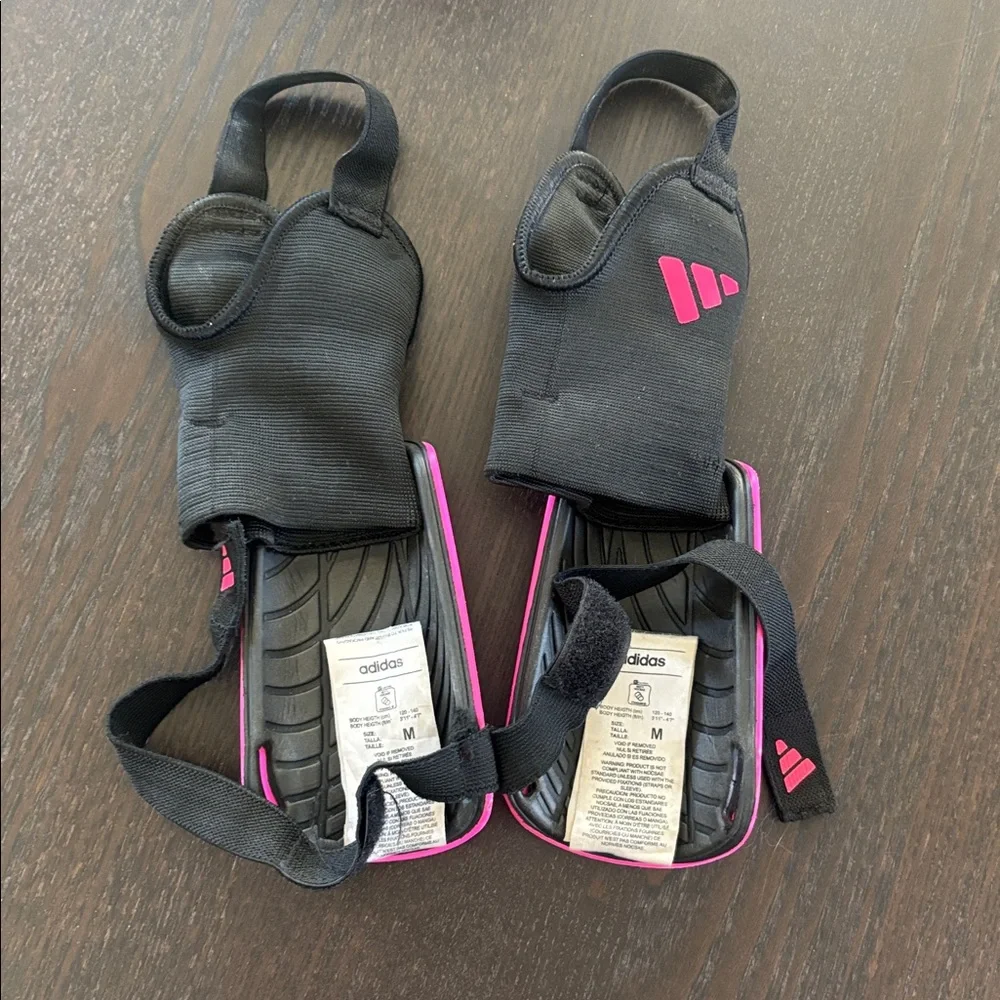 adidas Hot Pink Youth Soccer Shin Guards with Black Ankle Sleeves - Picture 2 of 3